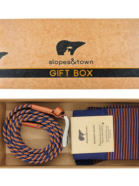 Gift Box belt Luis and Brown Stripe Socks