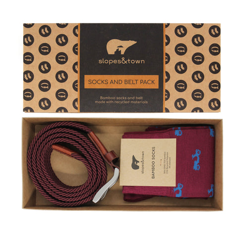 Gift box belt Xavi and Burgundy Vespa Socks