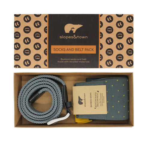 Gift box belt Steel Grey and Yellow Dot Socks