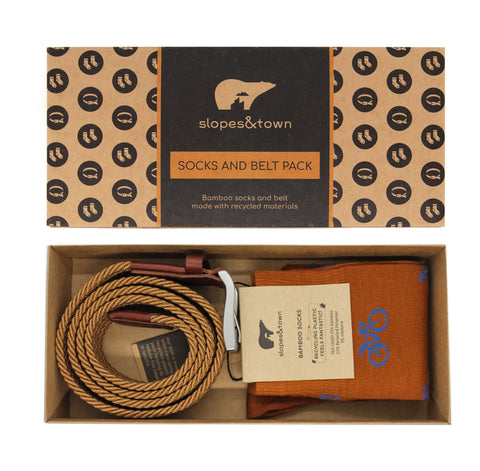Gift Box belt David and Camel Brown Bicycle Socks