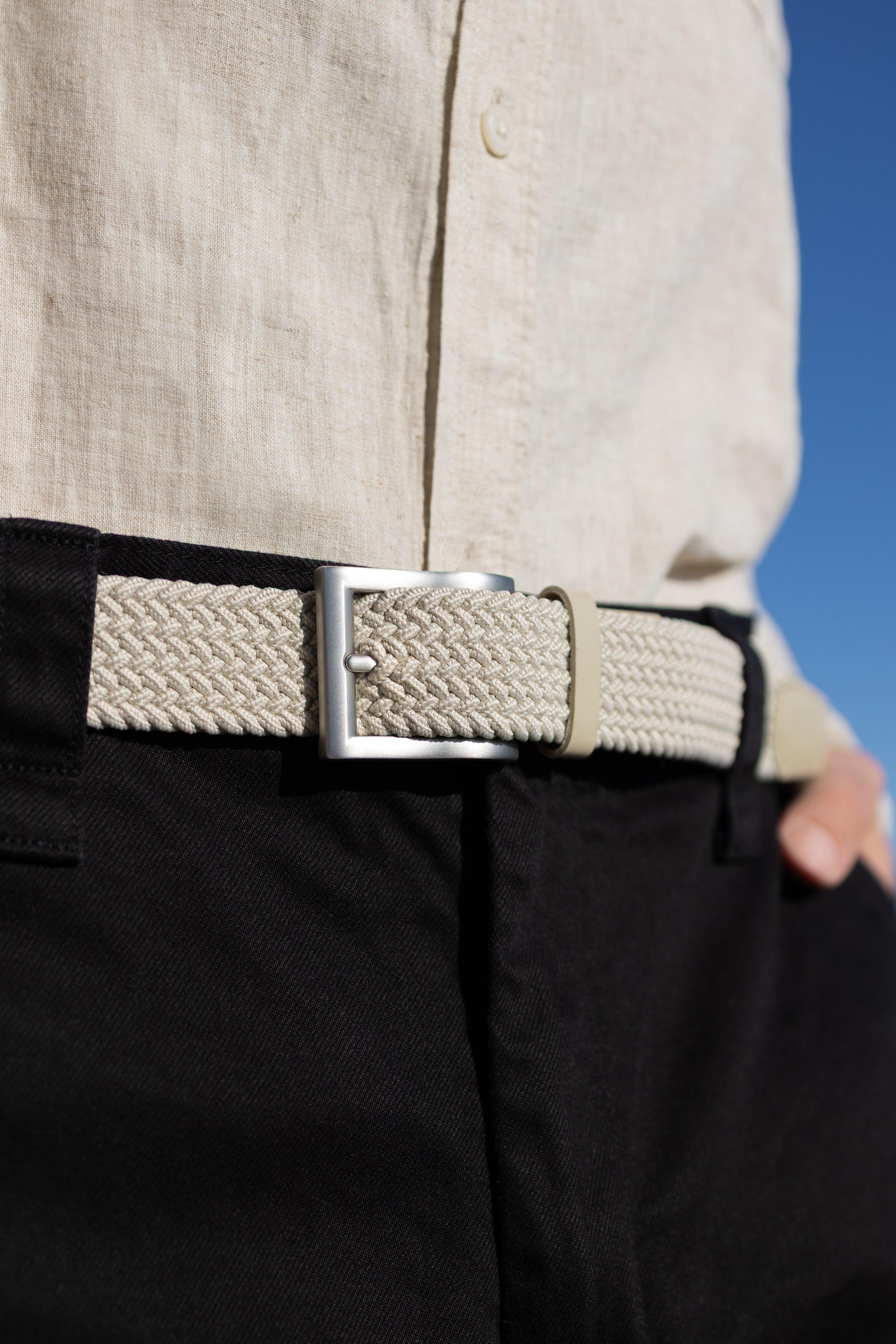 Slopes &Town Recycled Cream Beige Elastic Woven Belt – Slopes and town
