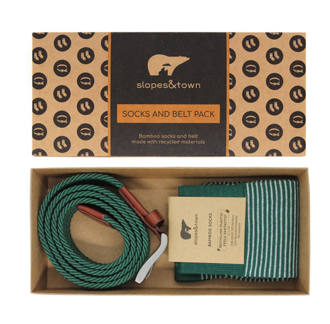 Gift Box belt Kevin and Green Stripes Socks