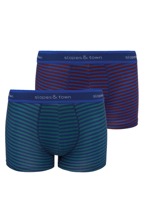 Bamboo boxer shorts burgundy/green stripes (2-pack)