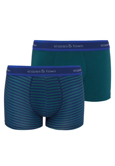 Bamboo boxer shorts green/green stripes (2-pack)