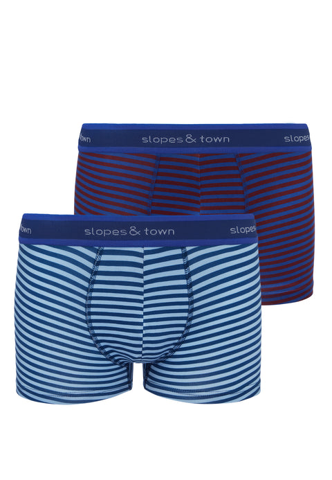 Bamboo boxer shorts burgundy/light blue stripes (2-pack)