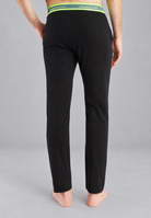 Black bamboo lounge pants with elastic waistband, tapered ankle cuffs