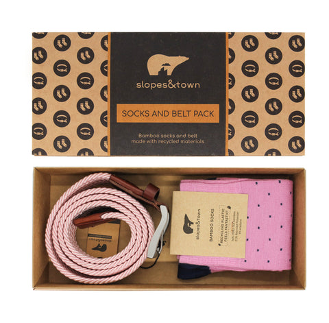 bamboo socks and recycled belt giftbox pink