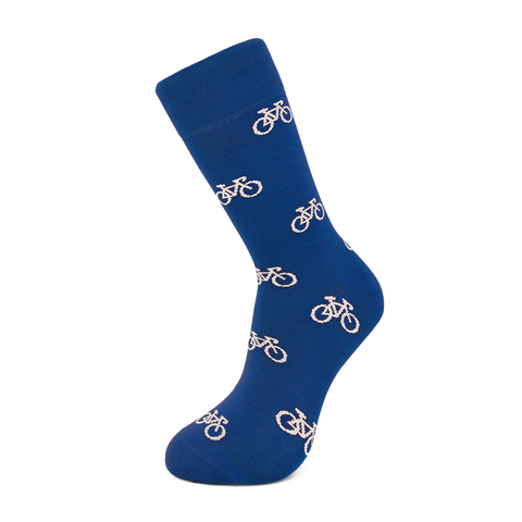 Indigo Blauwe sokken met witte fietsen