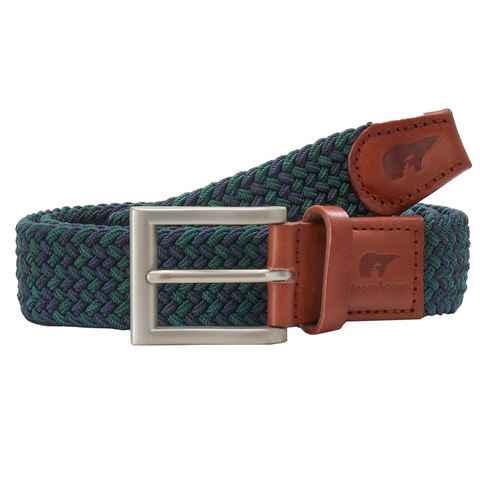 navy blue and sage green elastic braided belt Slopes Town
